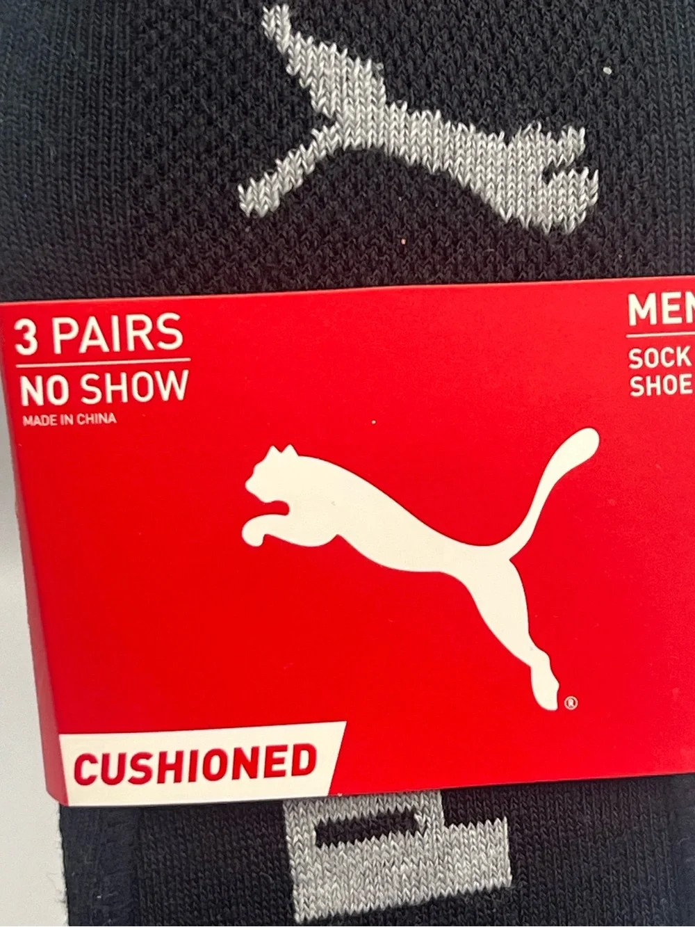 Puma Black No-Show Cushioned Socks with Gray Logo (3 Pairs)